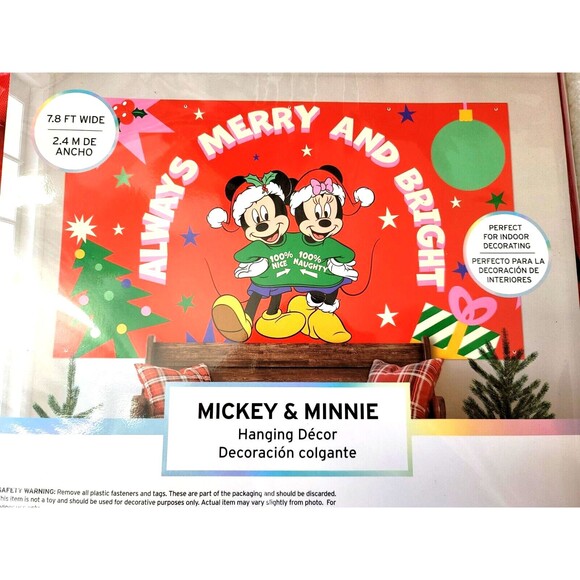 Gemmy Disney Mickey Minnie 8 ft Merry & Bright Christmas Decor Backdrop Banner - Picture 6 of 7